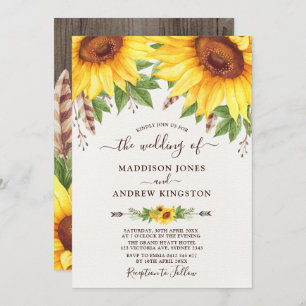 Invitation Mariage d'aquarelle Russe Sunflowers Boho