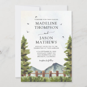 Invitation Mariage d'aquarelle rustique de Forest Mountain