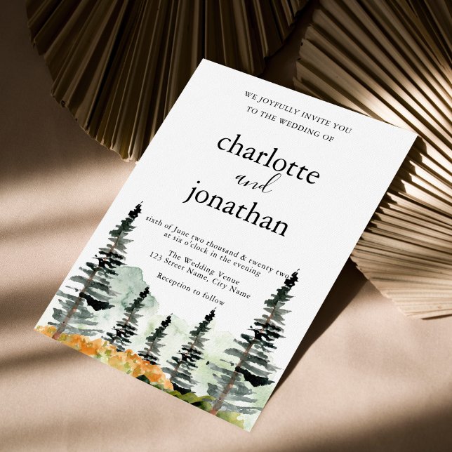 Invitation Mariage d'aquarelle rustique de la forêt de montag (Créateur téléchargé)