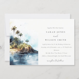 Invitation Mariage d'aquarelle Seascape Palm Tree Island
