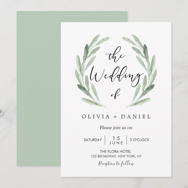 Invitation Mariage d'aquarelle simple et élégante (Devant / Derrière)
