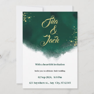 Invitation mariage d'aquarelle tendance vert et or