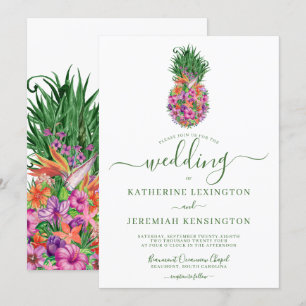 Invitation Mariage d'aquarelle tropicale à ananas