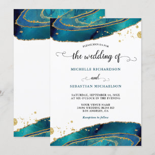 Invitation Mariage d'aquarelle turquoise Gold Agate
