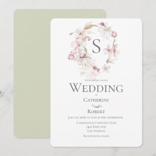 Invitation Mariage d'aquarelle vert de script floral Monogram