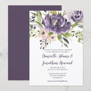 Invitation Mariage d'aquarelle vert violet Lavender
