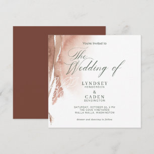 Invitation Mariage d'aquarelle verte de la forêt orange brûlé