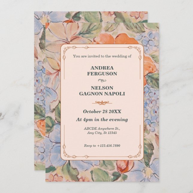Invitation Mariage d'aquarelle vintage (Devant / Derrière)
