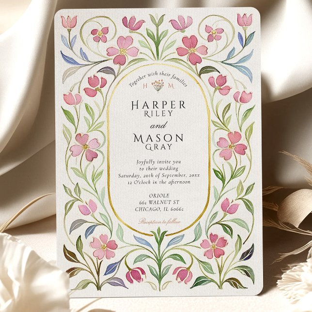 Invitation Mariage d'aquarelle vintage (Créateur téléchargé)