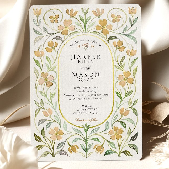 Invitation Mariage d'aquarelle vintage jaune (Créateur téléchargé)