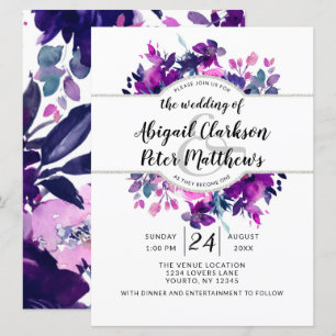 Invitation Mariage d'aquarelle violet floral enchanté