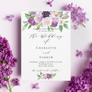 Invitation Mariage d'aquarelle violet rose violet violet