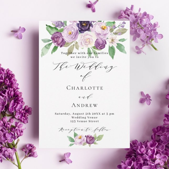 Invitation Mariage d'aquarelle violet rose violet violet (Créateur téléchargé)