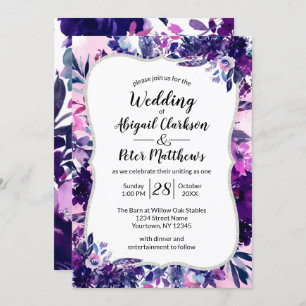 Invitation Mariage d'aquarelle violet violet floral enchanté