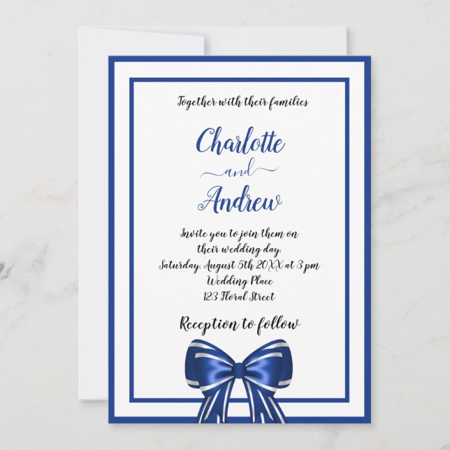 Invitation Mariage d'arc bleu royal (Devant)