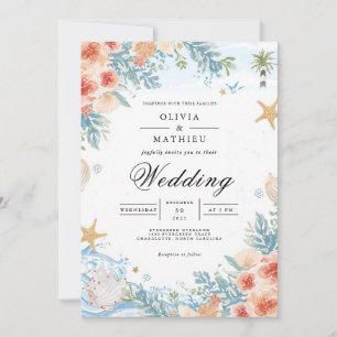 Invitation Mariage d'arc botanique de corail côtier