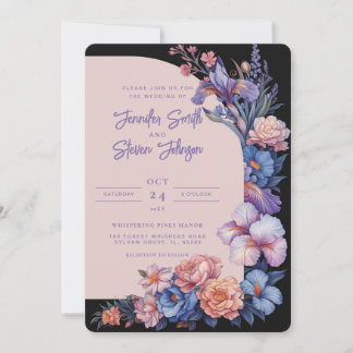 Invitation Mariage d'arc botanique rose et bleu Iris