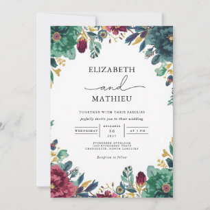 Invitation Mariage d'arc botanique Turquoise profond