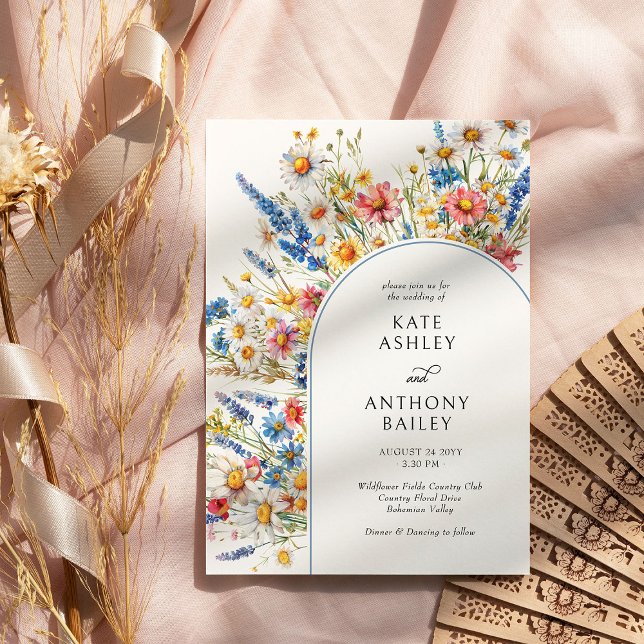 Invitation Mariage d'arc Fleur sauvage de pays (Wedding Invitation with floral arch from the Country Wildflower Wedding Collection by Darling & May)
