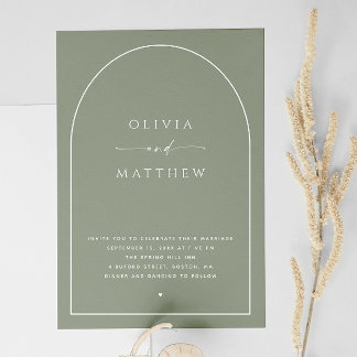 Invitation Mariage d'arc minimaliste Dusty Sage Green. Photo 