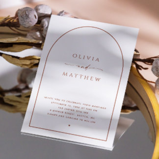 Invitation Mariage d'arc minimaliste. Photo moderne et code Q