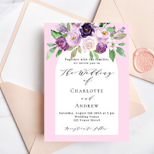 Invitation Mariage d'arc rose violet de fleurs couleur eau