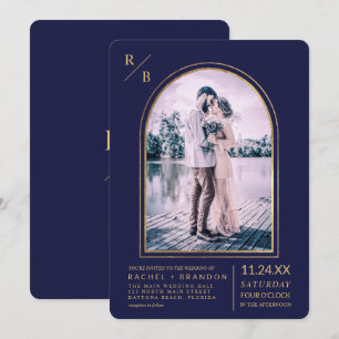 Invitation Mariage d'arche bleu marine simple or moderne