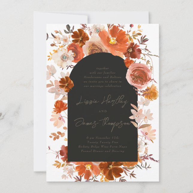 Invitation Mariage d'arche botanique blanc brûlé orange (Devant)