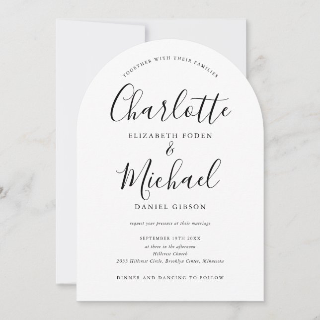 Invitation Mariage d'arche de code QR en noir et blanc (Devant)