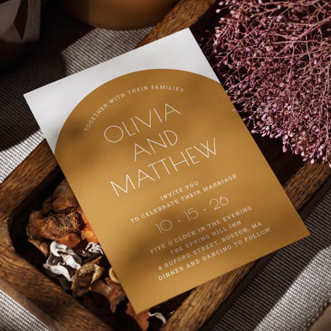 Invitation Mariage d'arche de typographie moderne jaune mouta (Créateur téléchargé)