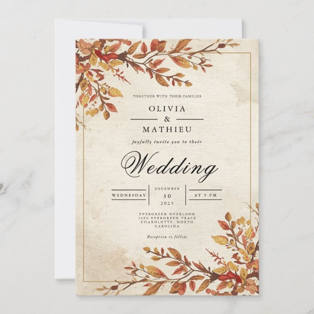 Invitation Mariage d'arche en ambre rustique (Devant)