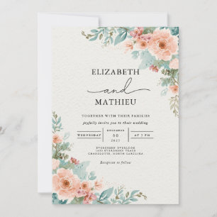 Invitation Mariage d'arche fleurie de corail doux