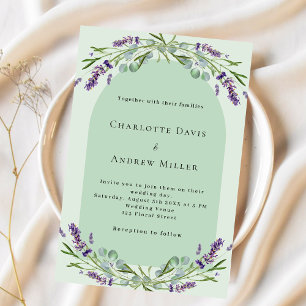 Invitation Mariage d'arche fleurie de lavande verte Sage