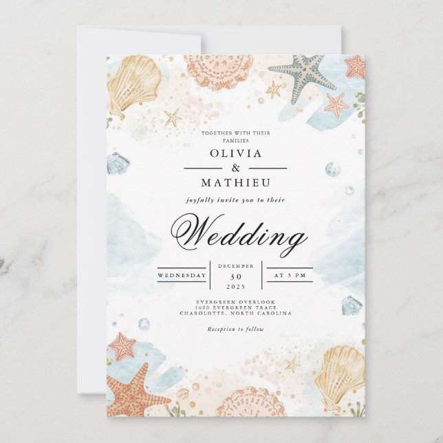 Invitation Mariage d'arche fleurie du Coastal Seashell (Devant)