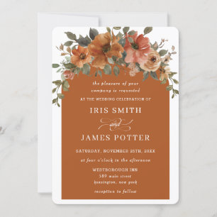 Invitation Mariage d'arche fleurie en cuivre orange rouille