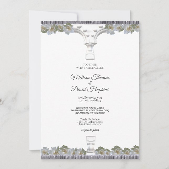 Invitation Mariage d'arche floral blanc élégant (Devant)