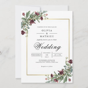 Invitation Mariage d'arche florale de Bourgogne profonde
