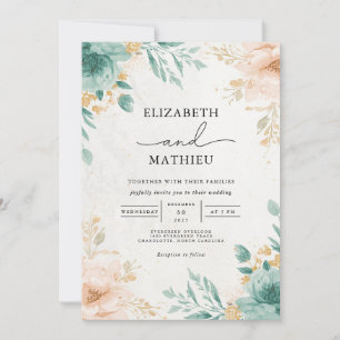Invitation Mariage d'arche florale Ethereal Turquoise Peach