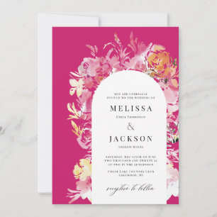 Invitation Mariage d'arche Fuchia rose et bleu