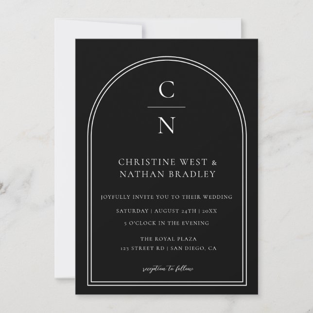 Invitation Mariage d'arche Monogram moderne (Devant)