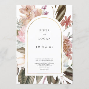 Invitation Mariage d'arche or Fleur sauvage moderne