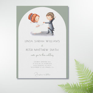 Invitation Mariage d'arche vert d'arche illustrée mignonne