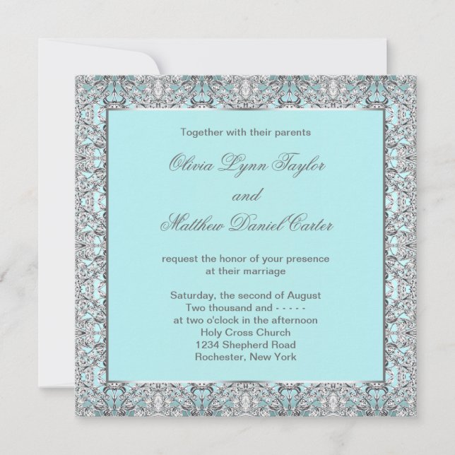 Invitation Mariage d'argent bleu turquoise (Devant)