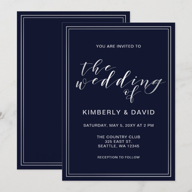 Invitation Mariage d'argent classique de la marine (Devant / Derrière)