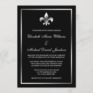 Invitation Mariage d'argent et de fleurs noires de Lis