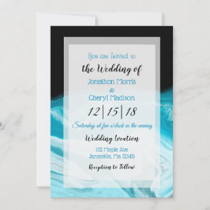 Invitation Mariage d'art Abstrait bleu et noir