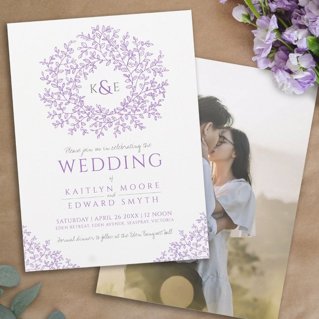 Invitation Mariage d'art en monogramme de feuille à main viol (Créateur téléchargé)