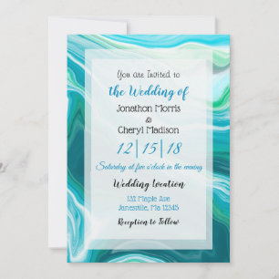 Invitation Mariage d'art fluides bleu