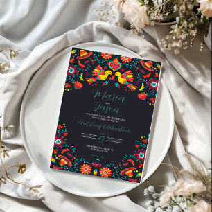 Invitation Mariage d'art folklorique mexicain Black Fiesta So