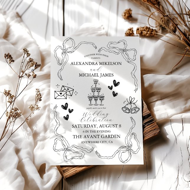 Invitation Mariage d'art grippal noir et blanc (Créateur téléchargé)